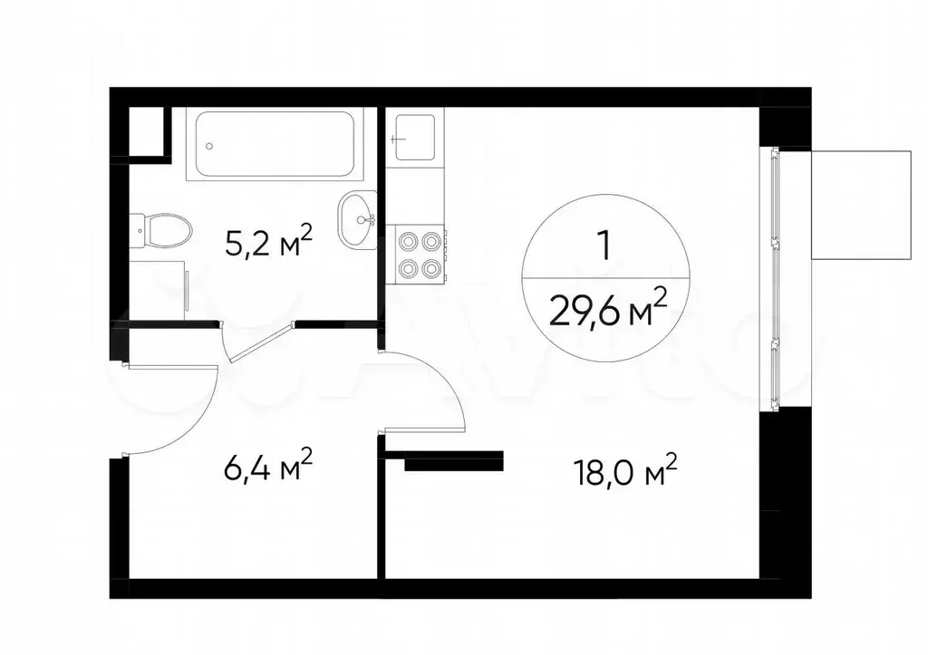 Квартира-студия, 29,6 м, 1/12 эт. - Фото 0