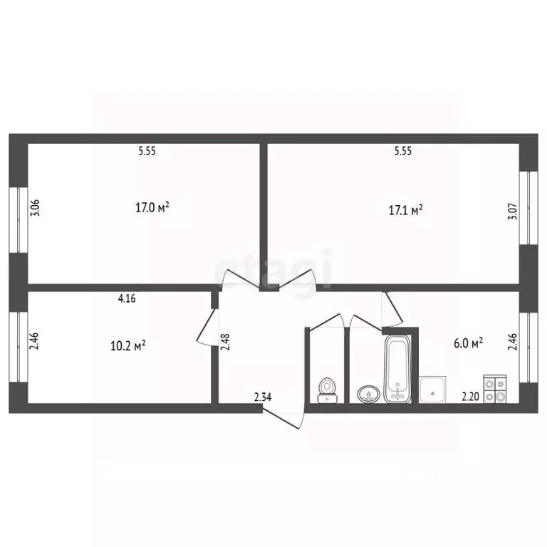 3-к кв. Тюменская область, Тюмень ул. Воровского, 25 (60.6 м) - Фото 2