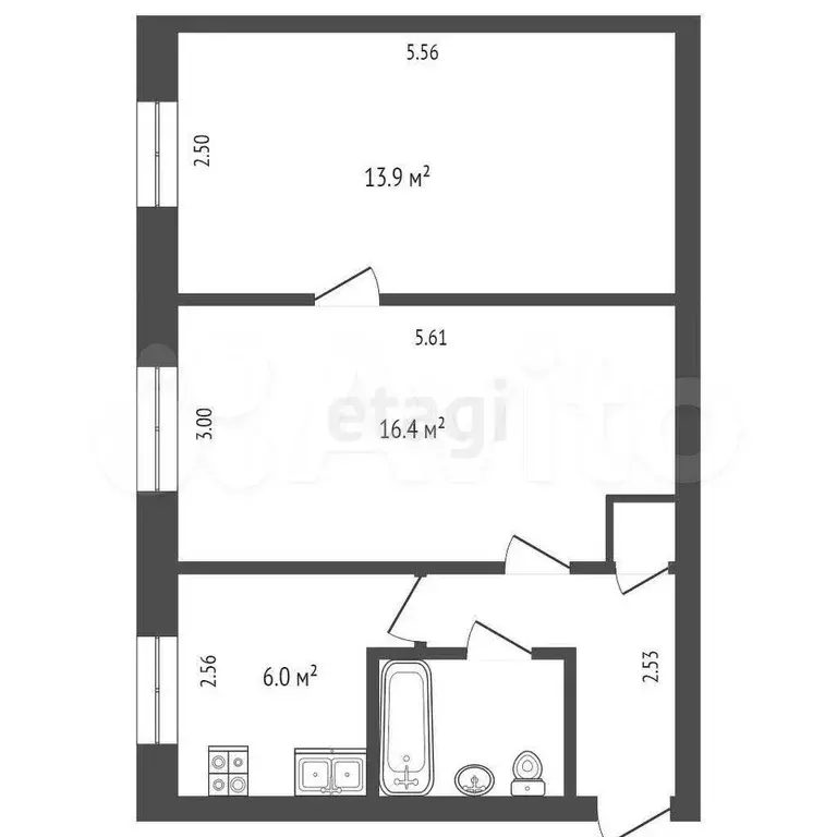 2-к. квартира, 45 м, 1/5 эт. - Фото 0