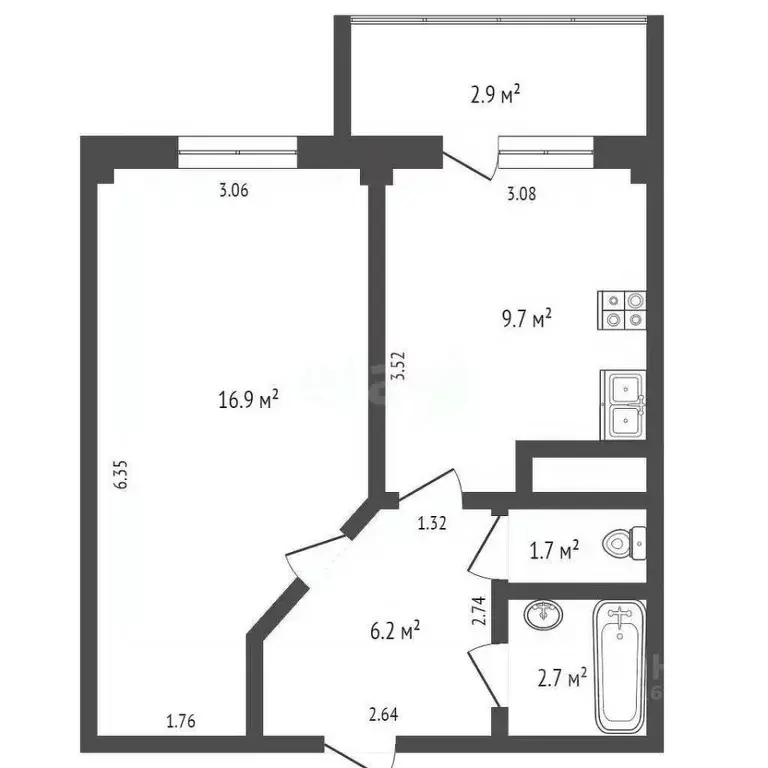 1-к кв. Псковская область, Псков Техническая ул., 14 (37.7 м) - Фото 2