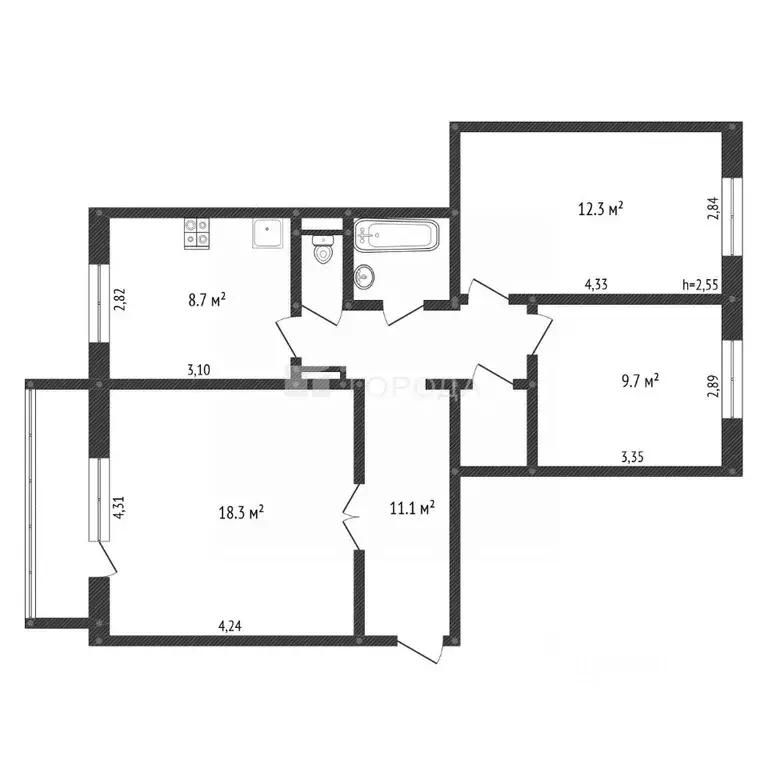 3-к кв. Кемеровская область, Киселевск Утренняя ул., 6/2 (65.0 м) - Фото 2