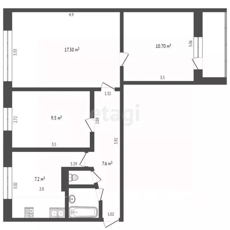3-к кв. Удмуртия, Ижевск ул. Имени Барышникова, 69 (54.0 м) - Фото 2