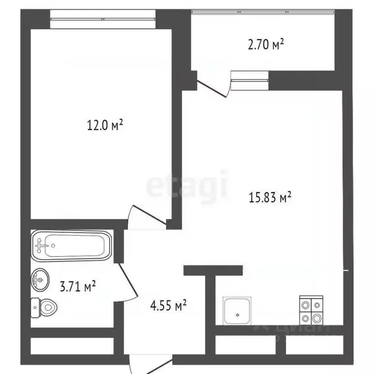 1-к кв. Тюменская область, Тюмень ул. Андрея Приказнова, 7 (35.85 м) - Фото 1