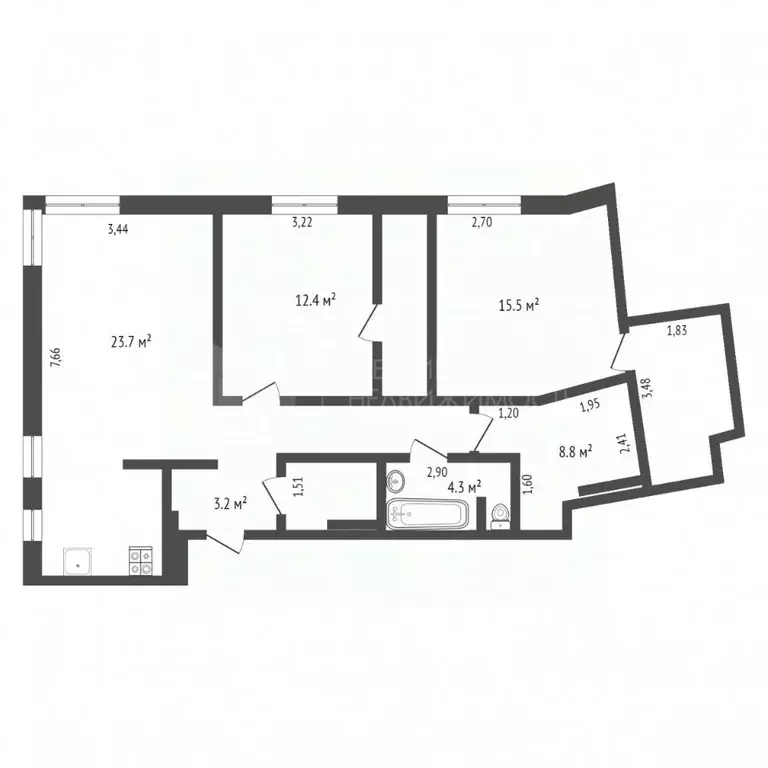 2-к кв. Тюменская область, Тюмень ул. Ю.-Р.Г. Эрвье, 38 (85.0 м) - Фото 2