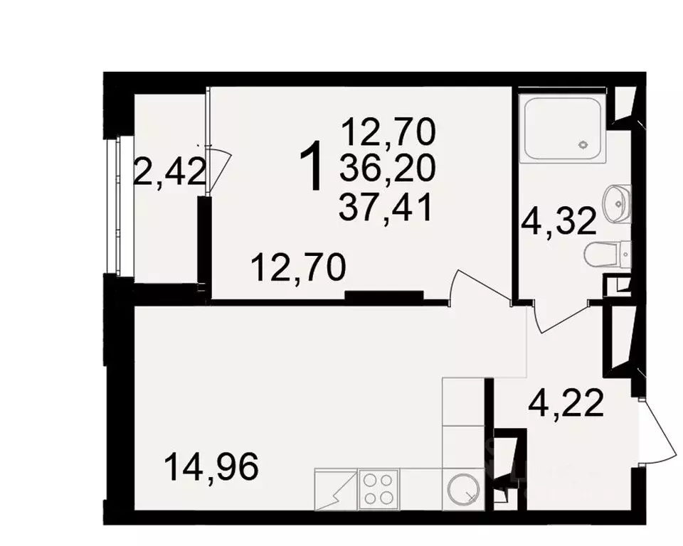1-к кв. Рязанская область, Рязань ул. Чкалова (36.2 м) - Фото 1