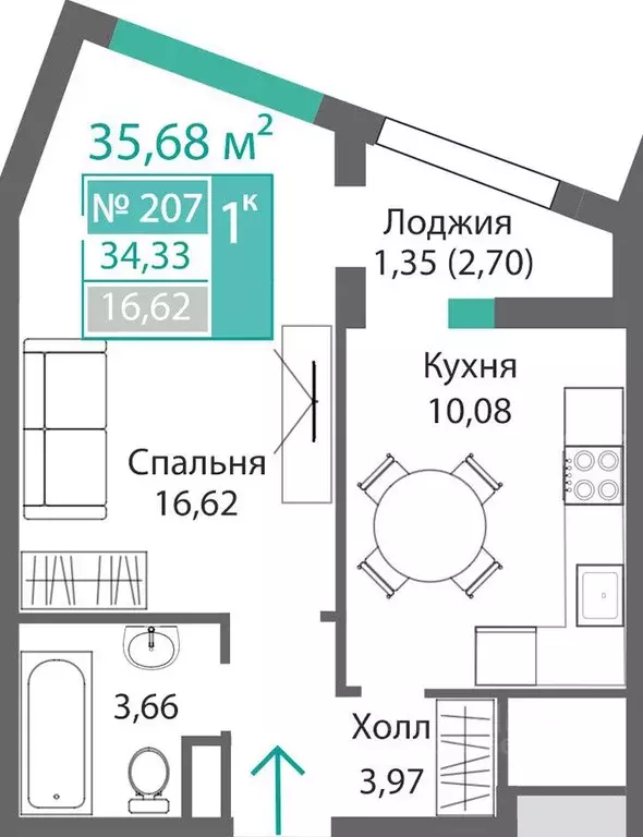 1-к кв. Крым, Симферополь Крымская роза мкр,  (35.68 м) - Фото 0