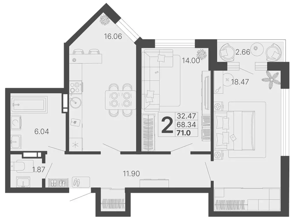 2-комнатная квартира: Сочи, микрорайон КСМ (68.34 м) - Фото 0