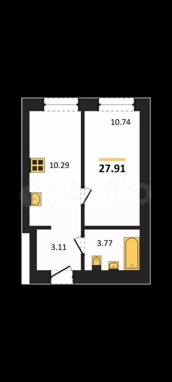 1-к. квартира, 29,6 м, 1/6 эт. - Фото 1