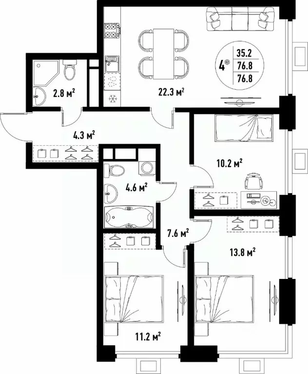 4-к кв. Астраханская область, Астрахань ул. Бэра, 29 (76.8 м) - Фото 1
