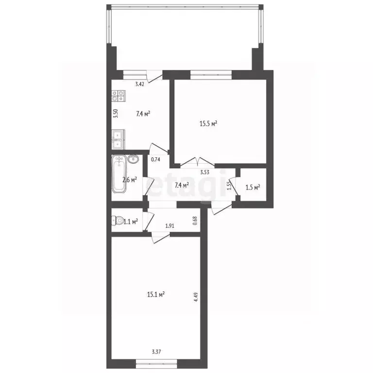 2-к кв. Крым, Сакский район, с. Фрунзе ул. Гагарина (70.6 м) - Фото 2