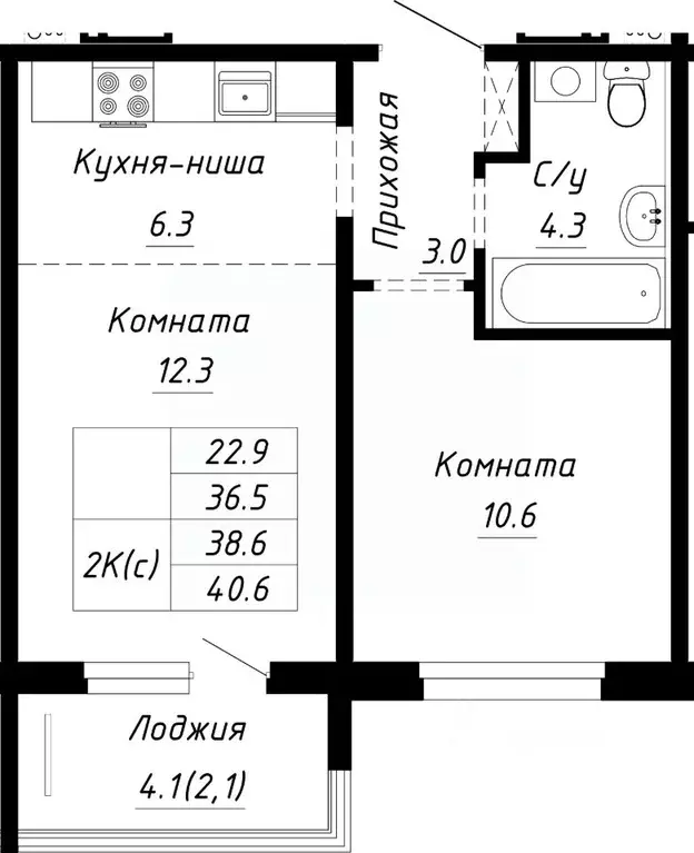 2-к кв. Алтайский край, Барнаул ул. Им. Анатолия Мельникова, 1 (38.6 ... - Фото 0