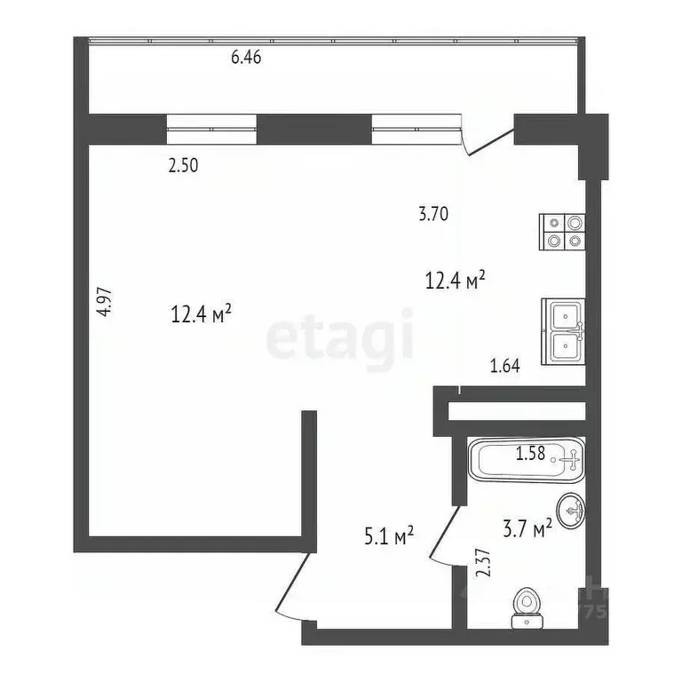 1-к кв. Саха (Якутия), Якутск ул. Кузьмина, 30/2 (33.6 м) - Фото 2