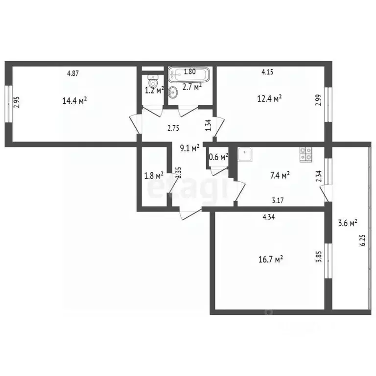 3-к кв. Татарстан, Альметьевск Советская ул., 147 (69.9 м) - Фото 2