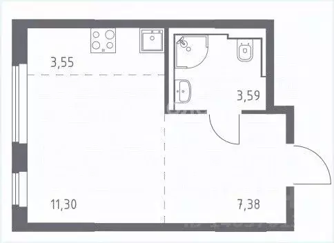 Студия Москва ул. Любучанская, 2к1 (26.8 м) - Фото 2
