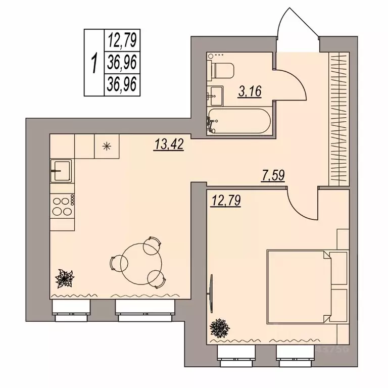 1-к кв. Волгоградская область, Волгоград ул. Расула Гамзатова (36.96 ... - Фото 0