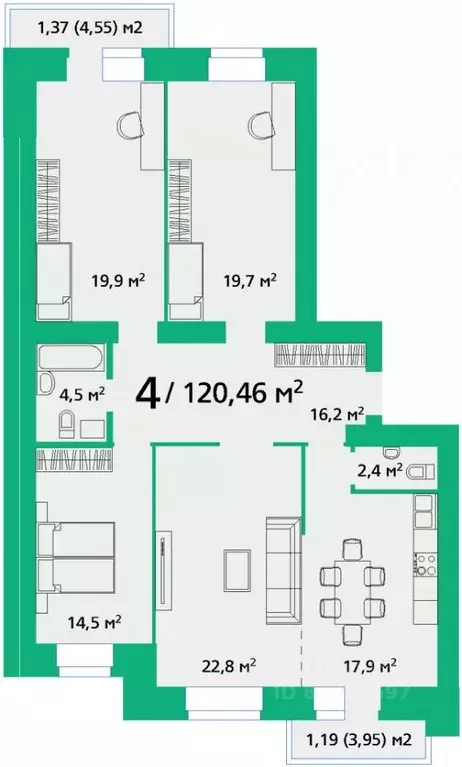 4-к кв. Красноярский край, Красноярск ул. Березина, 82Д (120.46 м) - Фото 0