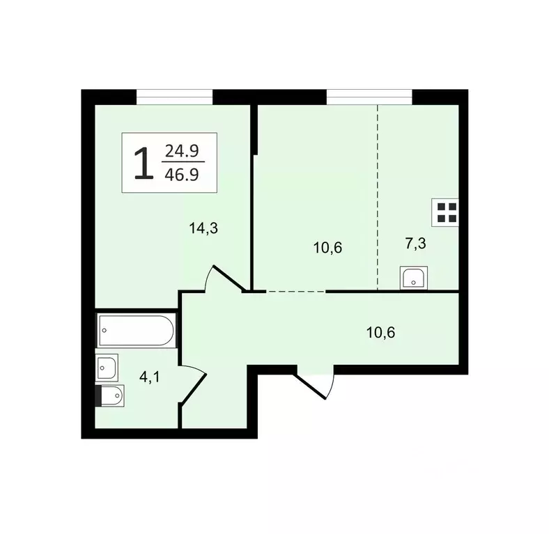 Квартира, 2 комнаты, 46 м - Фото 1