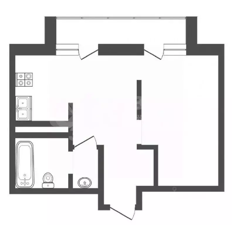 Студия Тюменская область, Тюмень ул. Ю.-Р.Г. Эрвье, 24к1 (29.3 м) - Фото 2