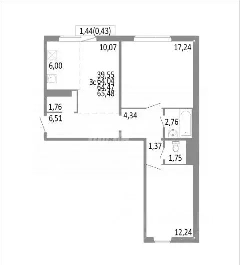 3-к кв. Челябинская область, Челябинск ул. Блюхера, 123 (64.0 м) - Фото 0