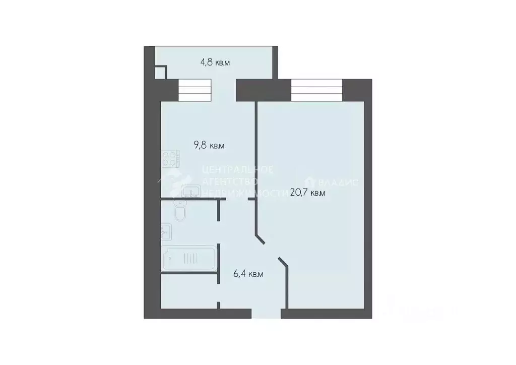 1-к кв. Рязанская область, Рязань ул. Баженова, 34 (41.6 м) - Фото 2
