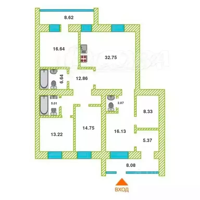 3-к кв. Тюменская область, Тюмень ул. Тимофея Кармацкого, 9к2 (135.0 ... - Фото 2