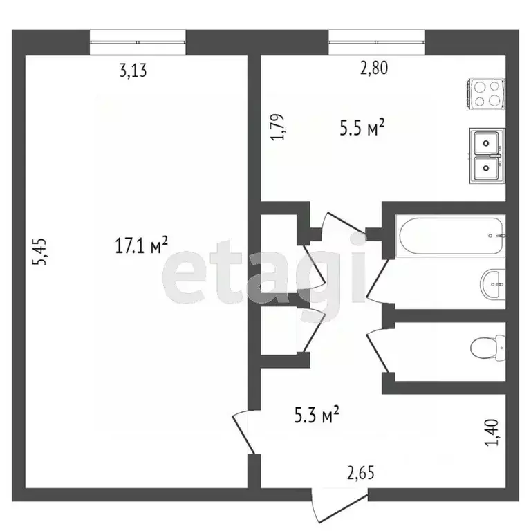1-к кв. Ямало-Ненецкий АО, Новый Уренгой Юбилейная ул., 2 (30.9 м) - Фото 2