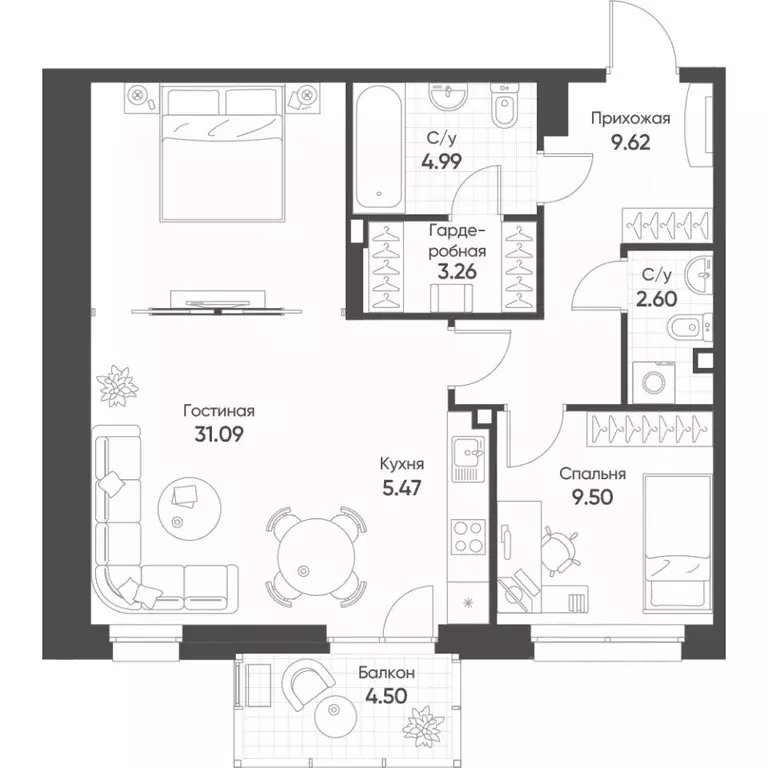 2-к кв. Татарстан, Казань ул. Гаврилова, 7к1 (67.9 м) - Фото 1