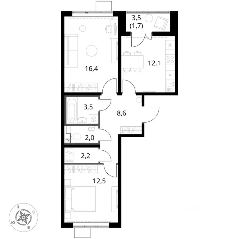 2-к кв. Московская область, Ленинский городской округ, пос. Ленинский ... - Фото 2