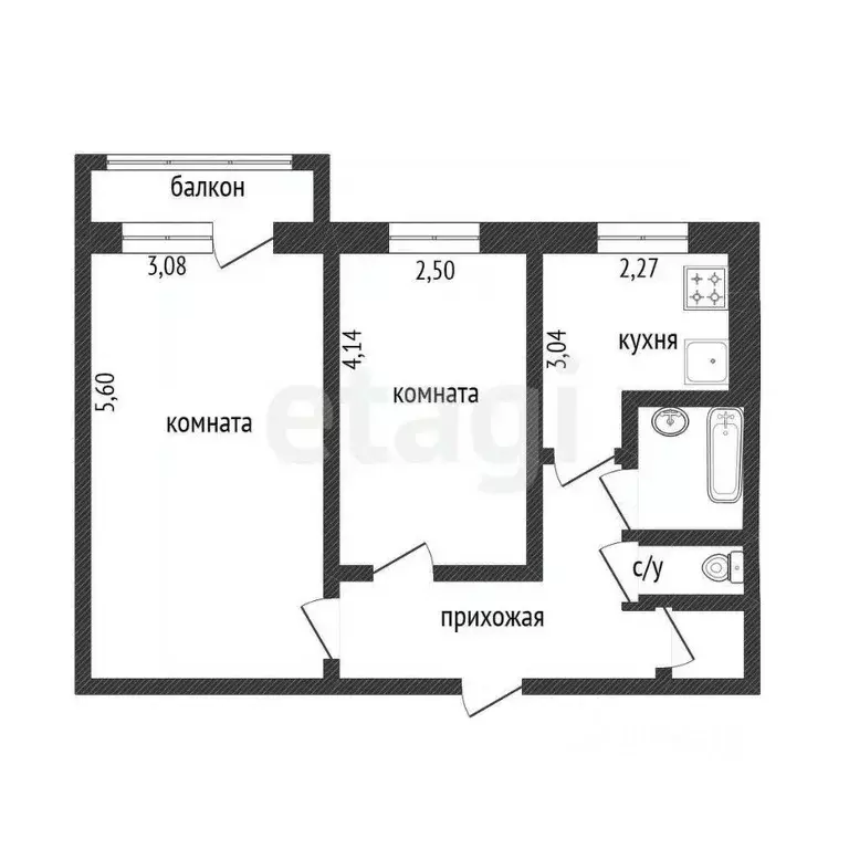 2-к кв. Белгородская область, Белгород Молодежная ул., 17 (55.0 м) - Фото 2