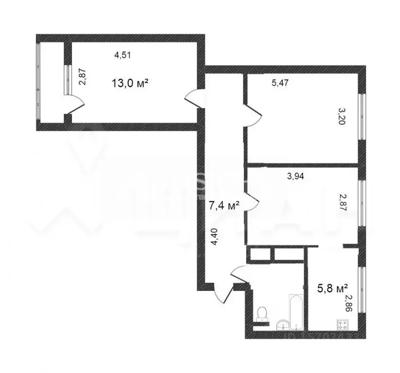 3-к кв. Санкт-Петербург Петергофское ш., 21К1 (58.9 м) - Фото 1