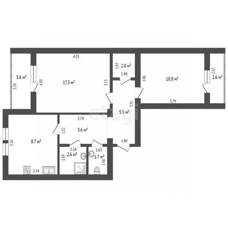 2-к кв. Калининградская область, Зеленоградск Окружная ул., 2 (52.2 м) - Фото 2