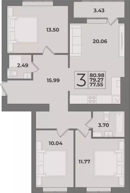 3-к кв. Калининградская область, Калининград Суздальская ул. (80.98 м) - Фото 0