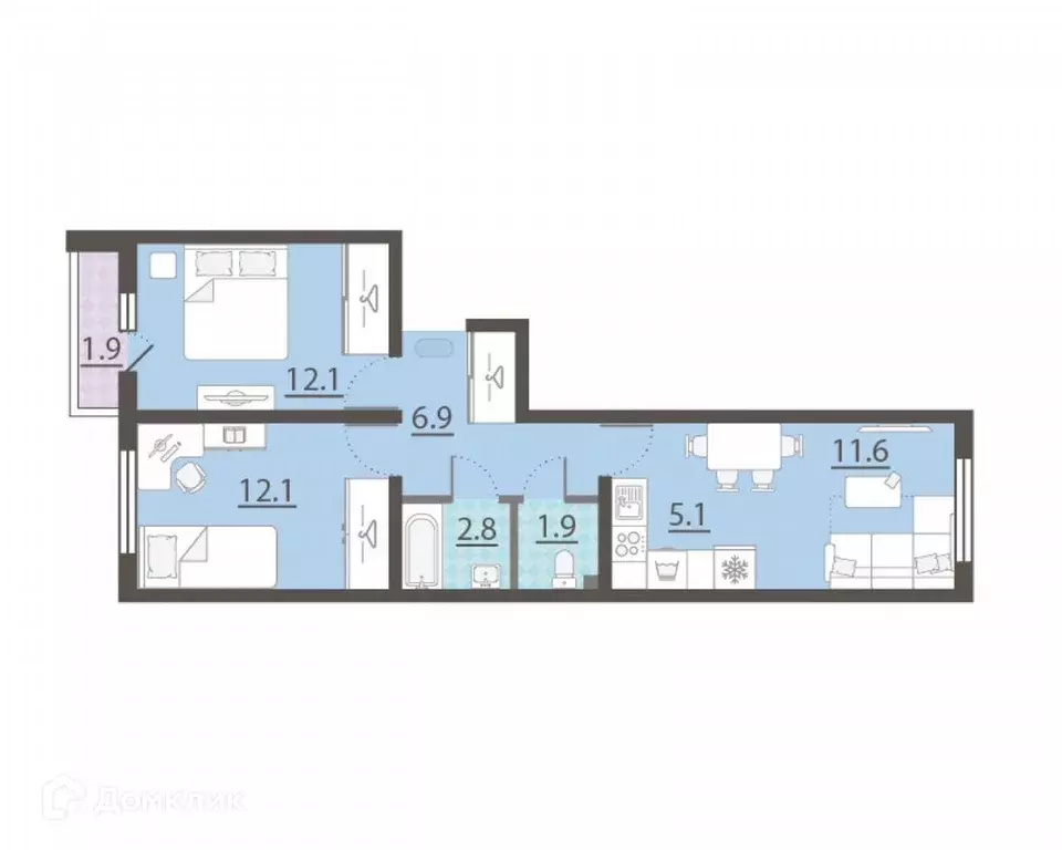 Продаётся 2-к квартира, 53.5 м - Фото 1