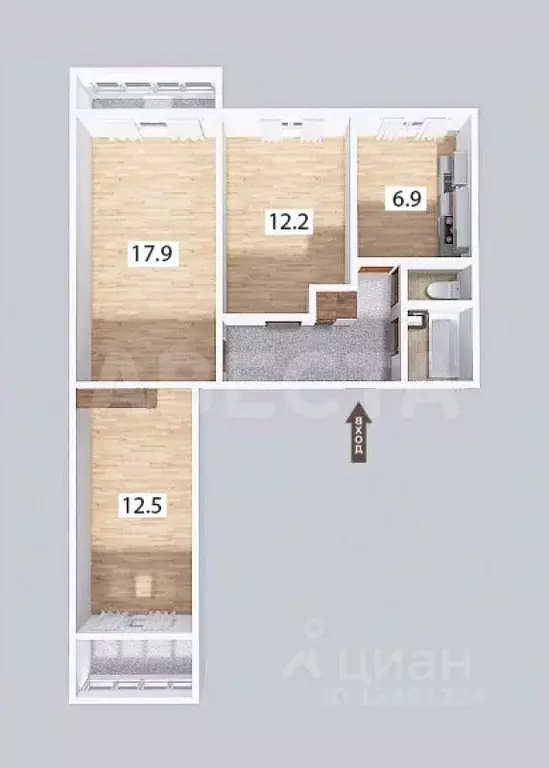 3-к кв. Омская область, Омск Волочаевская ул., 9В (59.5 м) - Фото 1