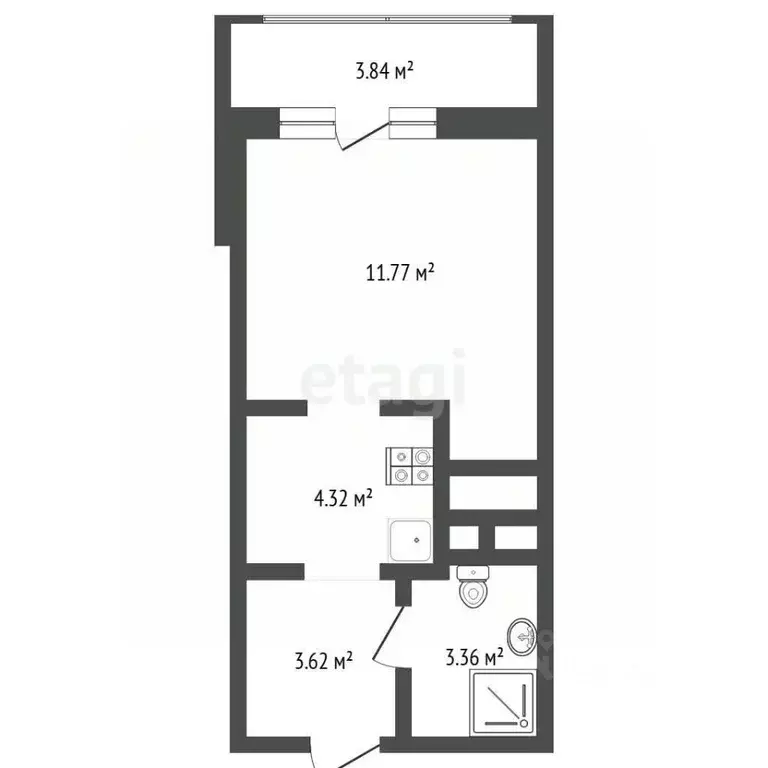 Студия Тюменская область, Тюмень ул. Краснооктябрьская, 16 (22.5 м) - Фото 2
