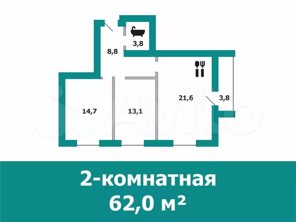 2-к. квартира, 62м, 4/4эт. - Фото 0