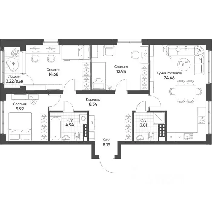 3-к кв. Свердловская область, Екатеринбург бул. Вдохновения, 4 (88.4 ... - Фото 0