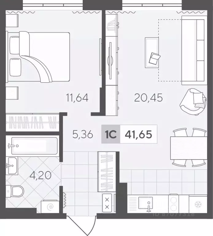 1-к кв. Тюменская область, Тюмень Гилевский жилрайон,  (41.65 м) - Фото 1
