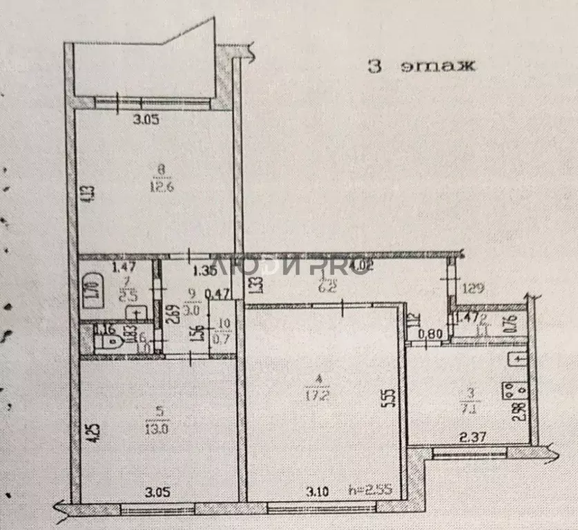 3-к кв. Алтайский край, Барнаул пер. Ядринцева, 78 (64.4 м) - Фото 2