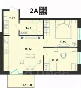 2-к кв. Псковская область, Псковский район, Завеличенская волость, д. ... - Фото 1