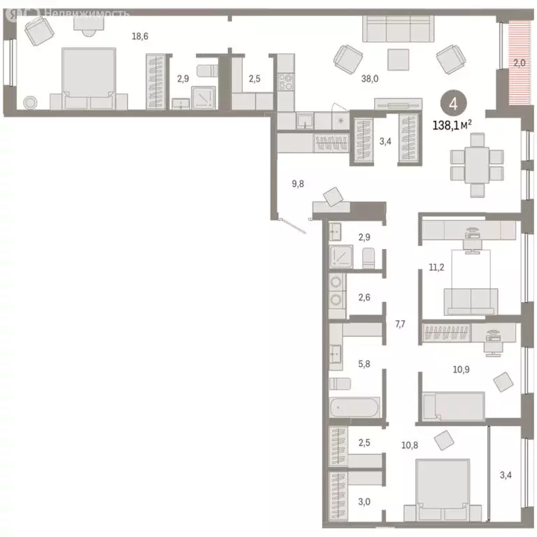4-комнатная квартира: Тюмень, улица Республики, 205к1 (138.1 м) - Фото 2