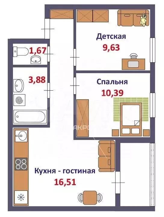 3-к. квартира, 49,2 м, 5/10 эт. - Фото 0