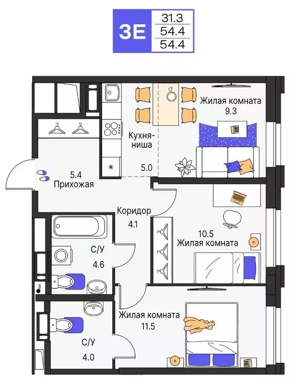 3-к кв. Пермский край, Пермь ул. Карла Модераха, 7 (54.4 м) - Фото 1