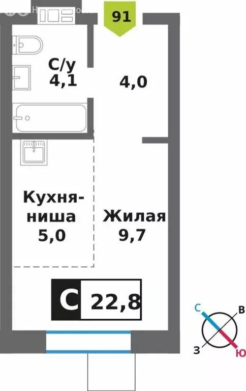 Квартира-студия: Светлые Горы, квартал Марьино-Знаменское, жилой ... - Фото 1