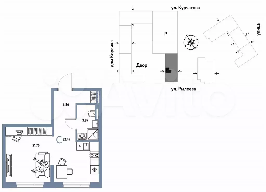 Квартира-студия, 32,5 м, 2/24 эт. - Фото 0