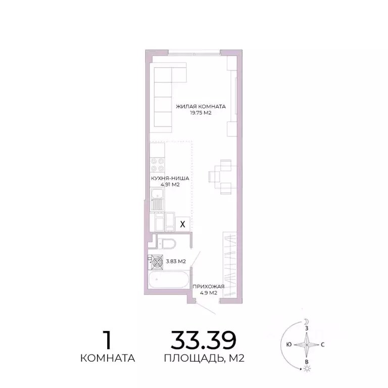 1-к кв. Пензенская область, Пенза Побочинская ул., с18 (33.39 м) - Фото 0