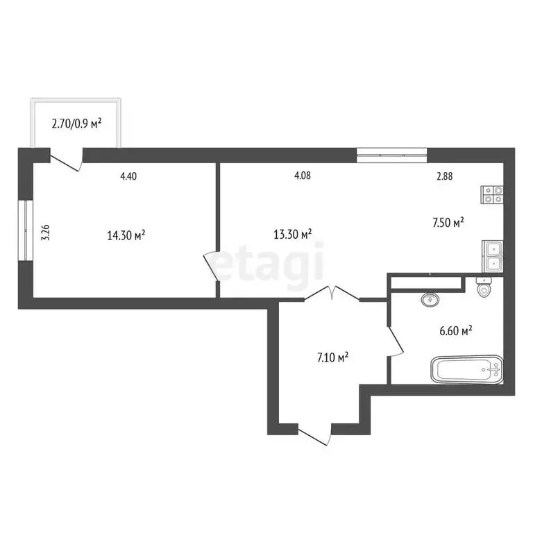 2-комнатная квартира: Терскол, Баксанская улица, 10 (52.5 м) - Фото 1