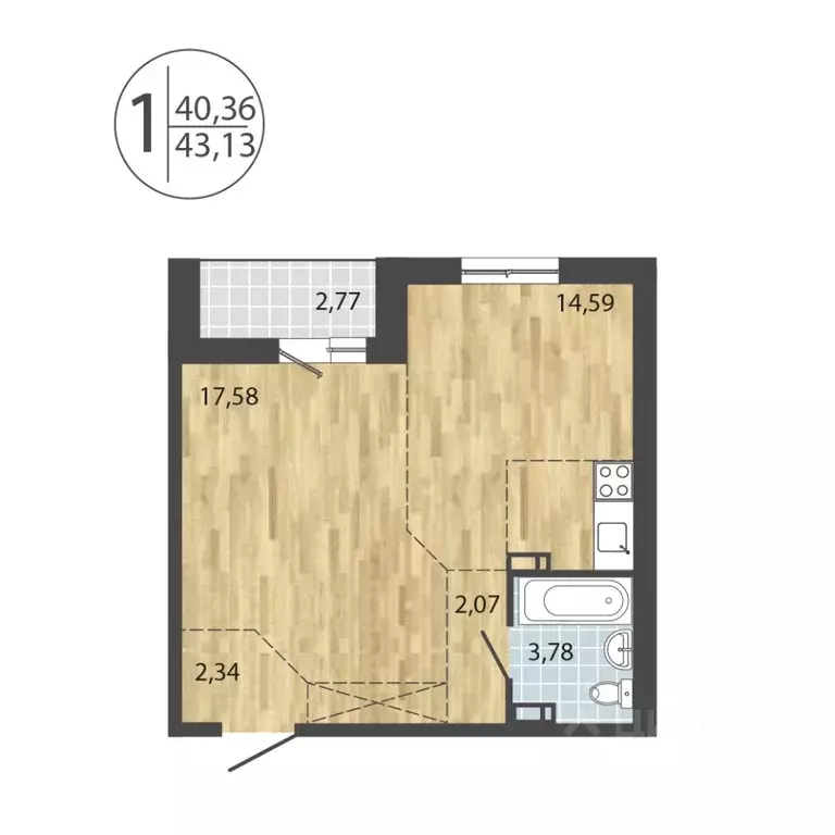 1-к кв. Иркутская область, Иркутск Лермонтов парк жилой комплекс ... - Фото 1