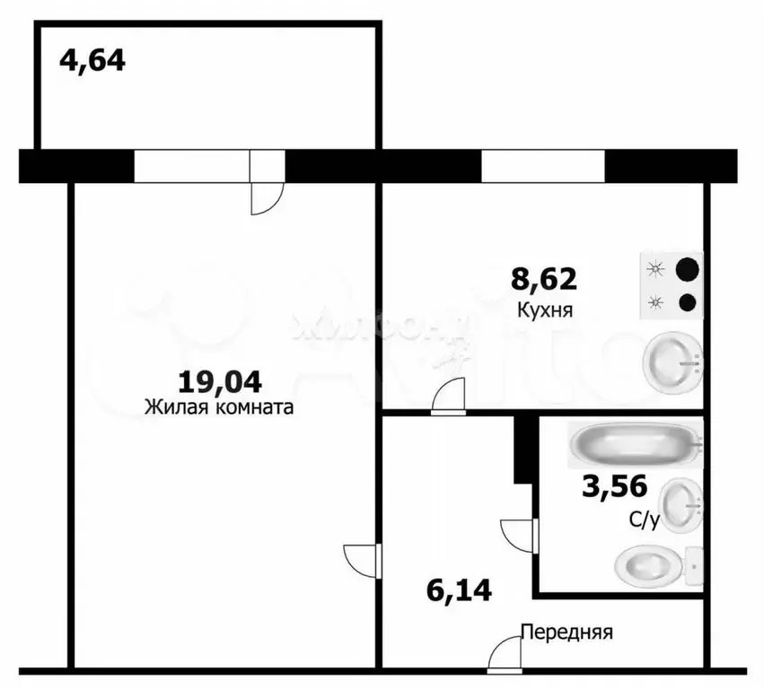 1-к. квартира, 32,8 м, 3/10 эт. - Фото 0