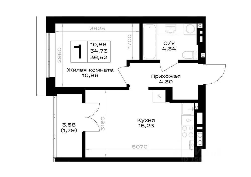 1-к кв. Калининградская область, Гурьевск Включи жилой комплекс (36.52 ... - Фото 1